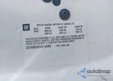 2004 Chevrolet Impala Ls from USA, damaged, VIN 2G1WH52K949138459